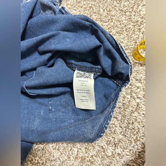 True Religion Georgia Denim Shirt Women Size Large Western Snap Button Cowgirl - Picture 8 of 12